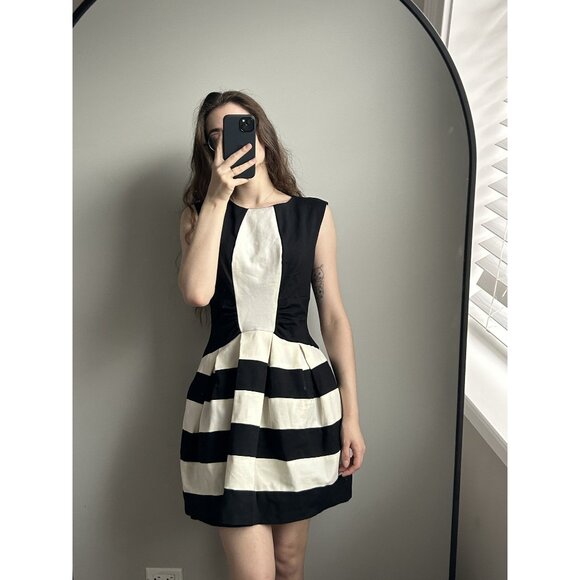 Eva Franco Black & White Tank Dress Size 6 – Retro Contrast Fit & Flare Holiday - Picture 1 of 6